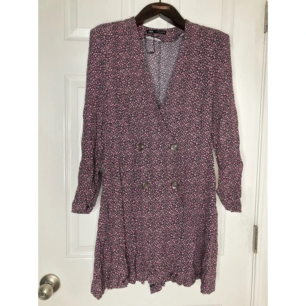 Zara double breasted floral ditsy long sleeve romper
